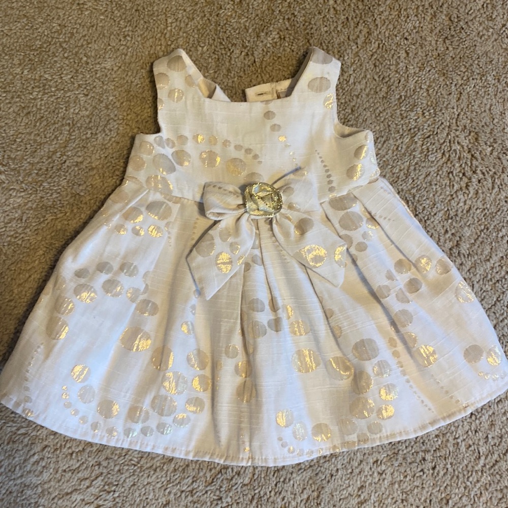 Girls Jenny&Me white and gold Sunday dress, 3-6 month